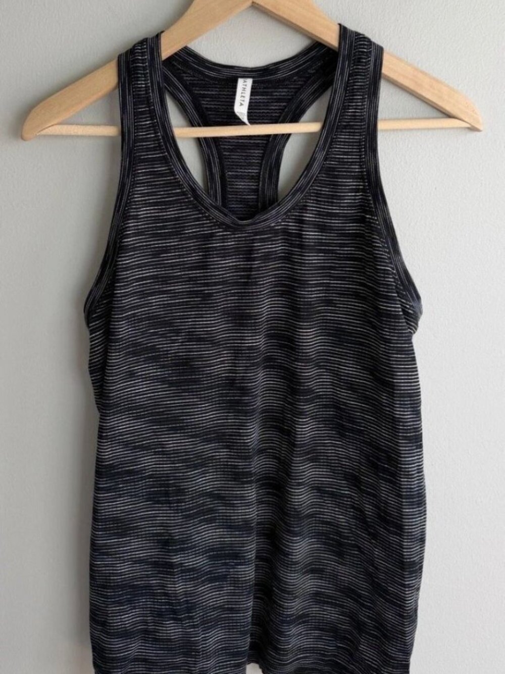 Athleta Racerback Tank Top Black Gray Horizontal Striped Size Medium Women’s